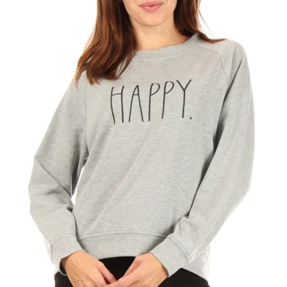 😍Gray 'Happy' Long Sleeve Shirt RAE DUNN size medium NWT